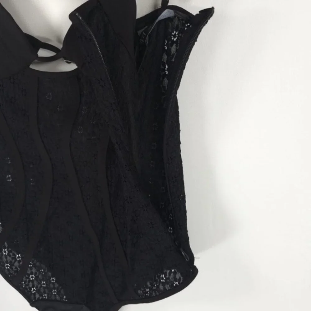 NWT ZARA Black Lace Adjustable Strappy Bodysuit Side Zip 7843/770 Sz‎ XS